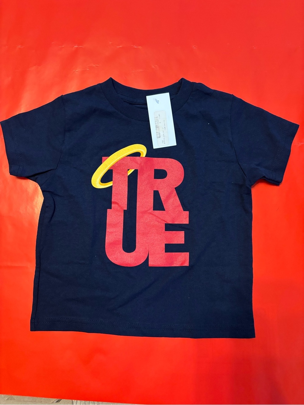 Kids Navy Graphic 'TRUE' Tee with Red & Yellow Accent